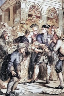 Frantic investors in the South Sea Bubble. the speculative mania that drove many British investors