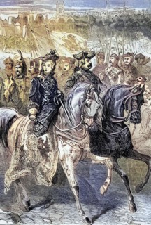 Catherine II. also known as Catherine the Great. in 1762 with her supporting army in St. Petersburg