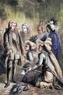 A group of visitors from the North American colonies at the court of George III in London. 1777.