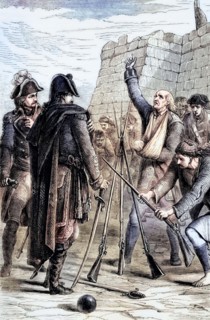 The surrender of the garrison during the Franco-Spanish conquest of Menorca from its British