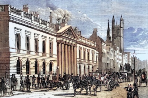 View of East India House on Leadenhall Street in the City of London. England. was the headquarters