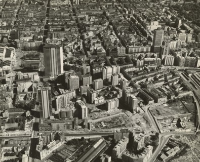 Aerial view of the Business Center in Piazza della Repubblica in Milan.. 1962