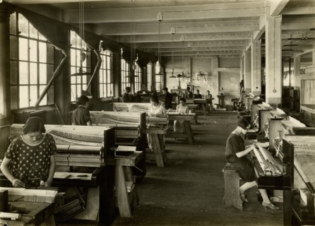The warehouse of a piano manufacturing company