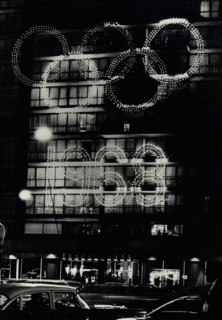 Illuminated signs of the Olympic Games in Mexico City