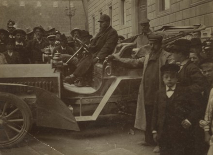 Frederick Johnson in the car. 
	
		1904