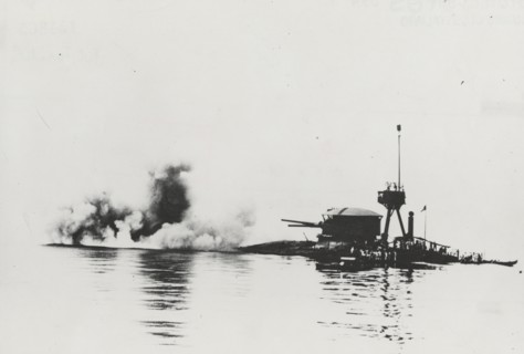 Navy monitor in action on the Piave.