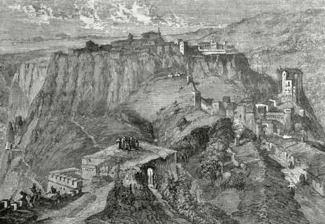 Ronda, province of Malaga, Andalusia, Spain. General view of the town. Engraving. Cronica General