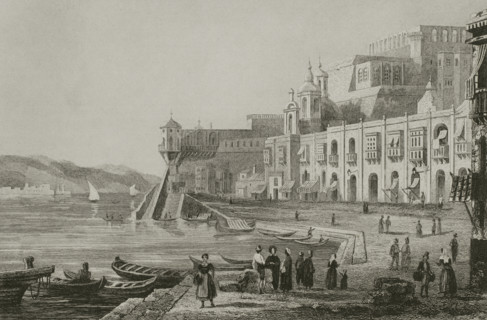 Valletta, Malta. Dock. Engraving. Lemaitre direxit. History of Malta and Gozo, by Frederic Lacroix.