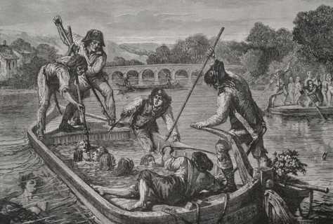 French Revolution. Mass executions by drowning during the Reign of Terror in Nantes, France. They