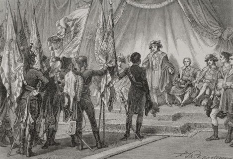 French Revolutionary Wars (1792-1802). Joachim Murat (1767-1815) presents to the Directory the