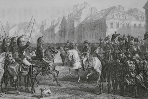 First French Republic (1792-1804). French Revolutionary Wars. Napoleon reviewing the French army in
