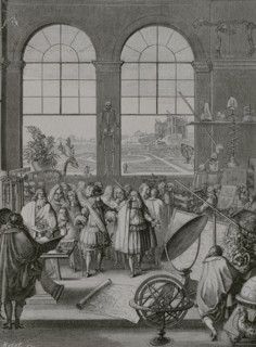 Paris, France. King Louis XIV (1638–1715) and his entourage visiting the French Royal Academy of