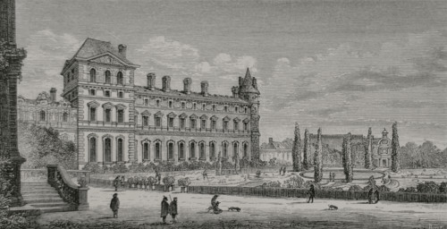 Paris, France. View and perspective of the part of the Louvre where the King and Queen's apartments