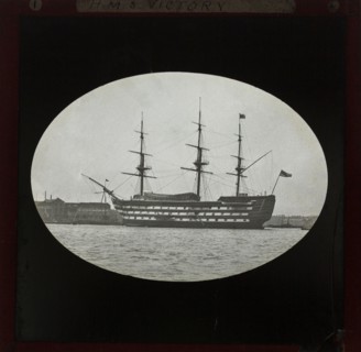 HMS Victory photographed c 1900, presumably at Portsmouth harbour, England, UK.