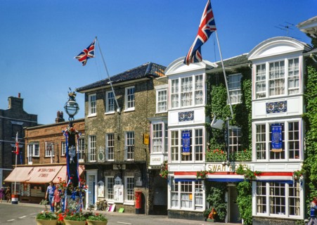 Flags and bunting decorating the street for Queen Elizabeth  Silver Jubilee celebrations 1977,