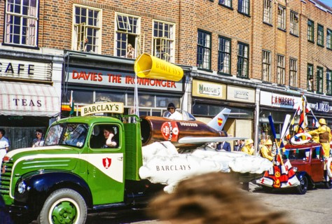 Carnival procession floats at Carlton Parade, Orpington, Bromley, Greater London formerly Kent,
