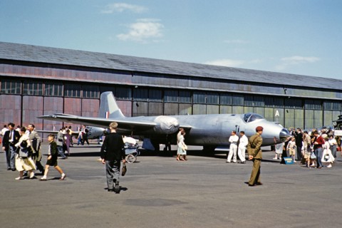 English Electric Canberra PR7 plane at military airshow, England, UK 1950-1955.