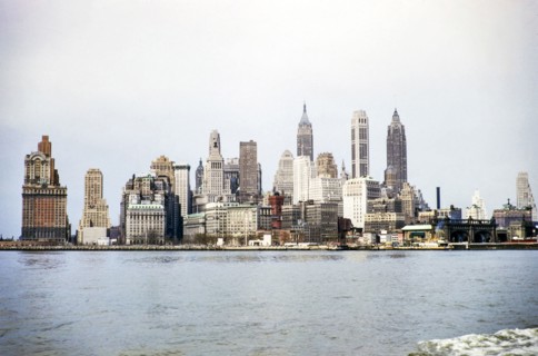 City skyline of skyscrapers, Manhattan, New York, NY State, USA c 1953.