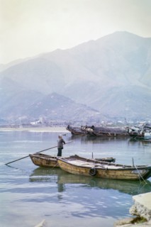 People living on sampan boats probably at Tide Cove, New Territories, Hong Kong, Asia, 1964.