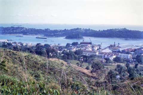 View to port docks of Keppel Harbour from Mount Faber, Singapore, southeast Asia, 1965 - Sentosa
