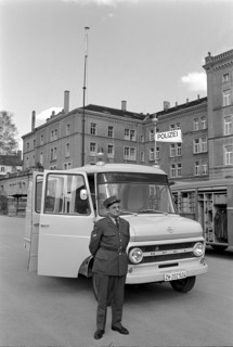 Policeman with police car, Zurich 1970