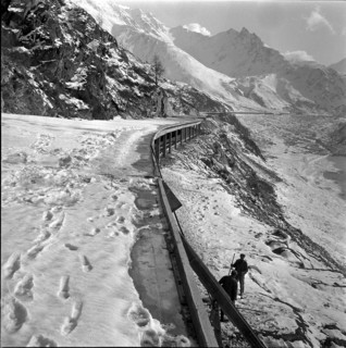 Access road to tunnel of the Great Sankt Bernhard, before opening, 1964