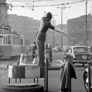 Drivers give presents to traffic policeman in Zurich 1959