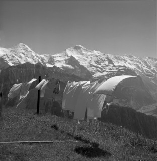 Washing flapping, clothesline, Schynige Platte 1955