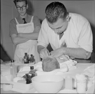 Husbands at school for mothers, Zurich 1956