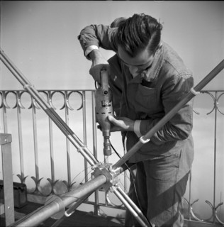 Installation of a television antenna, Zurich 1950