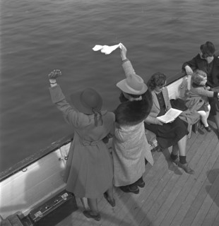 Lake Lucerne, women waving aboard 1940
