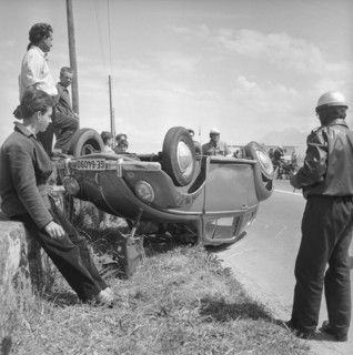 Car turned over because of failed overtaking manoeuvre 1957