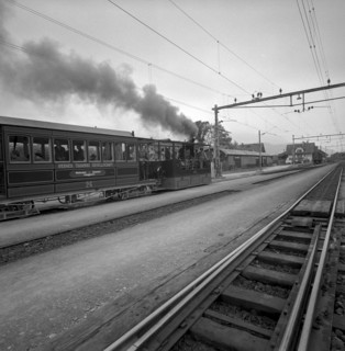 Steam tramway driving to the Lucerne Traffic Museum 1959