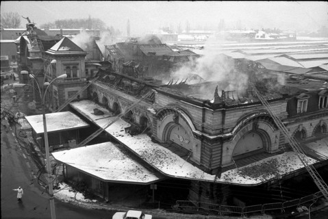 Lucerne main railway station on fire, 1971