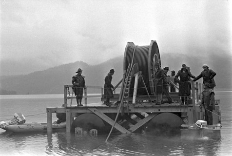 Installation of a telephone cable into Silsersee, 1963