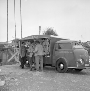 Selling van of a ironmonger, property market, 1953