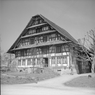 Historic half-timbered house in Hembrunn AG after renovation, 1961