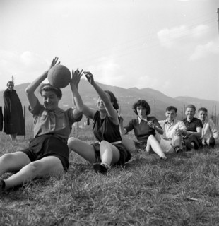 PLay and fun at course for instructors in hiking at youth hostel in Magliaso, 1940