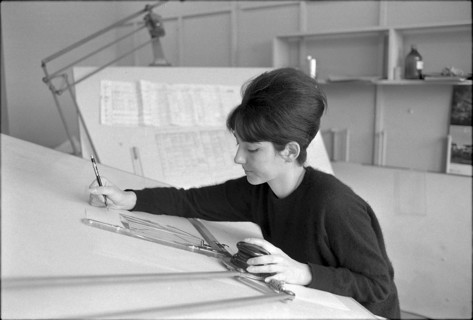 Woman drawing a building plan, Geneva 1966