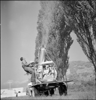 Insecticide DDT (Gesarol) spraying to combat cockchafers in Valais, 1950