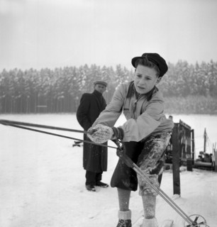 Boy at ski lift at Chalet-a-Gobet, Lausanne 1952
