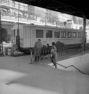 Montreux station restaurant in a dining car because of railway station renovation, 1946
