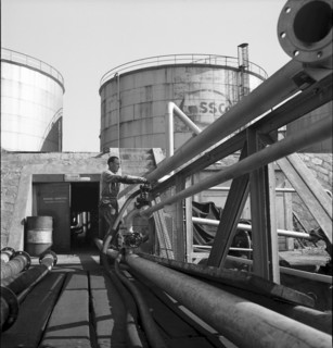 Filling up fuel, Rhine port Basle 1948