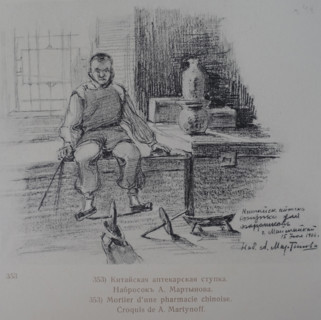 Chinese Apothecary Mortar Sketch by Martynov 1906