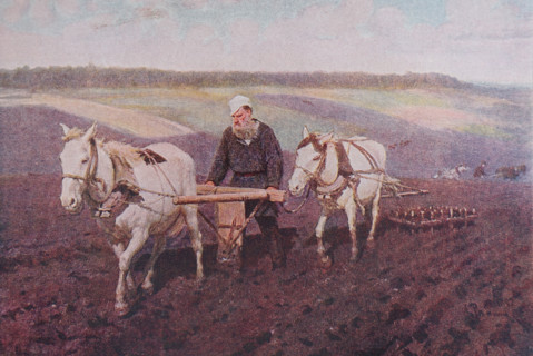 Leo Tolstoy plowing a field From a painting by Ilya Repin, 1892