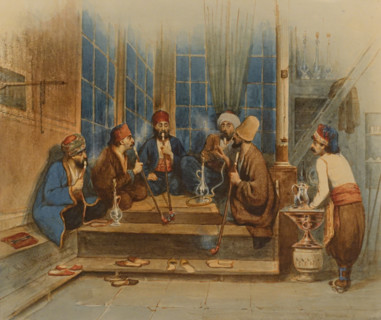 Coffee house in Constantinople 1844 Mikhail Scotti (Michel Angelo Pietro Scotti, (1814-1861) Watercolour