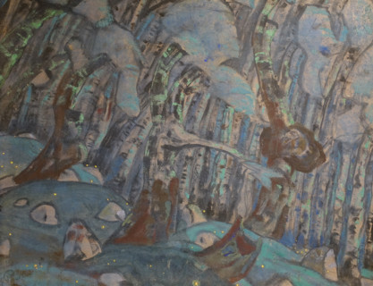 Forest Sketch of the scenery option for the prologue of the ""Snow Maiden"" Play by Aleksandr Ostrovsky 1912 Roerich Nicholas Konstantinovich (1874-1947)