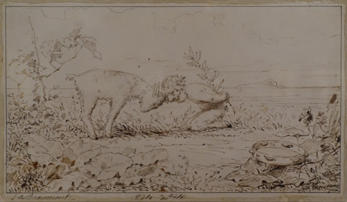 Tete-a-tete Édouard de Beaumont (1821-1888) Cardboard, pen in brown tone