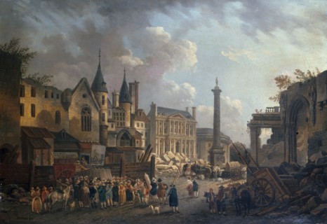 A fairground spectacle in an imaginary Parisian crossroads.