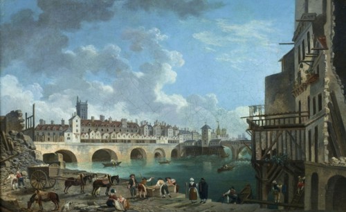 View of the Quai de Gesvres at the time of the demolition of the houses on the Pont au Change.